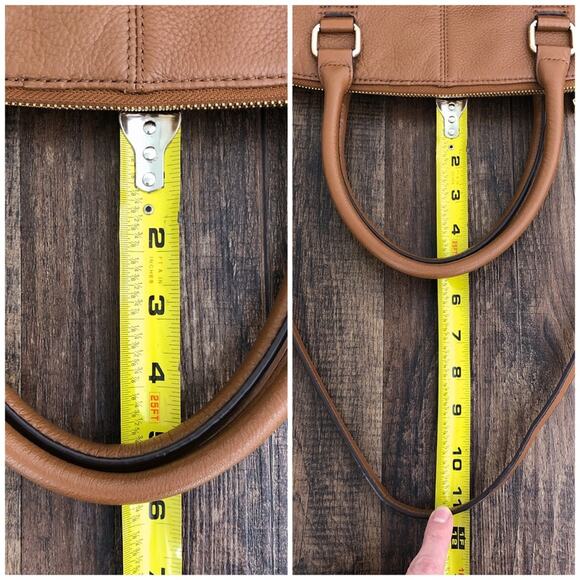 Calvin Klein Pebbled Leather Satchel Bag Dual Handle Exterior Pockets Brown Gold - Picture 15 of 16